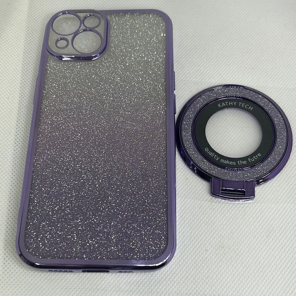 Magnetic Gradient Glitter Ring Soft Phone Case For iPhone 14 Stand Mobile